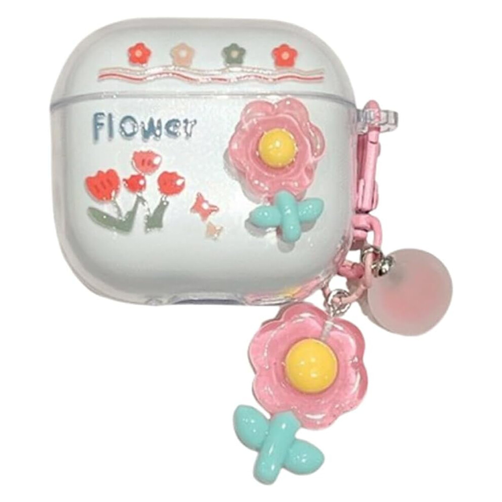 Cute Cartoon Clear Candy Color Headphone Case For Airpods 4 (2024), With Keychain Â Flower Design 9422877936038
