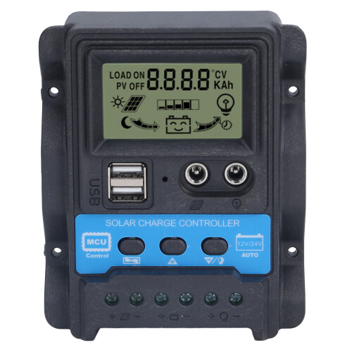 Smart Solar Charge Controller For12V24V Setup, PWM Regulator With LCD Interface And Dual USB Charging Ports, Adjustable Timer Settings Industrial