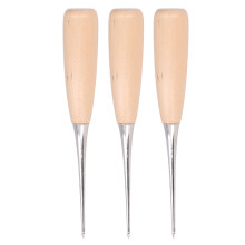 Naaigereedschap met stalen naald, houten handvat, boorbare priem, gatenmaker, leerpriem voor schoenreparatie, werkstukmarkering, glad en rond.