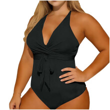 Kvinders plus size badedragt moderigtig twist-front V-hals bikini i ét stykke badetøj hawaiiansk badedragt strandtøj