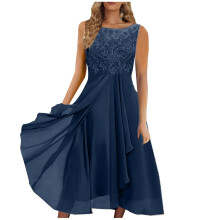 Kvinders sommer maxikjoler i chiffon med blonder, halværmet, elegant, flagrende, formel aftenkjole til bryllupsgæster