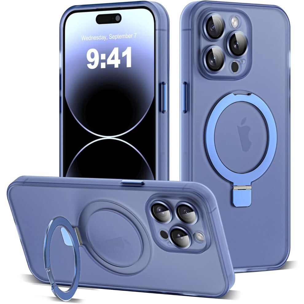 Iphone 14 Pro Max Case With Magnetic Invisible Ring Stand, Full Camera Protection, Magsafe Compatible, Military-Grade Translucent, 6.7", Blue 9085618407923