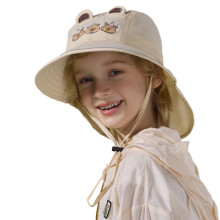 AWZXDE Kids Sun Hat With Neck UPF 50+ Wide Brim Outdoor Summer Cap Adjustable Tie For Boys Girls Age 3-10 Beige