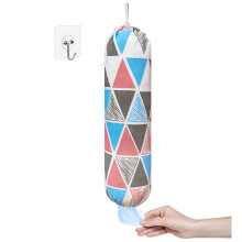 Grocery Bag Storage, Wall Mount Washable Drawstring Fabric Holder and Dispenser for Large Plastic Bags Organizing Kitchen Pantry Travel, 1 Pack