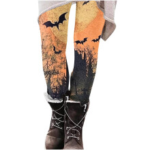 Női bolyhozott karácsonyi halloweeni bokáig érő, rugalmas tök szellem koponya mintás leggings magas derekú jóganadrág S-XXL