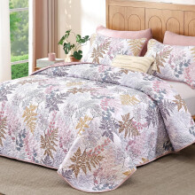 Botanical Quilt Set Size, Quilt with Colorful Leaves, 3 count Soft Lightweight Microfiber Coverlet Set with 2 Pillowcases for Season (104"x90")