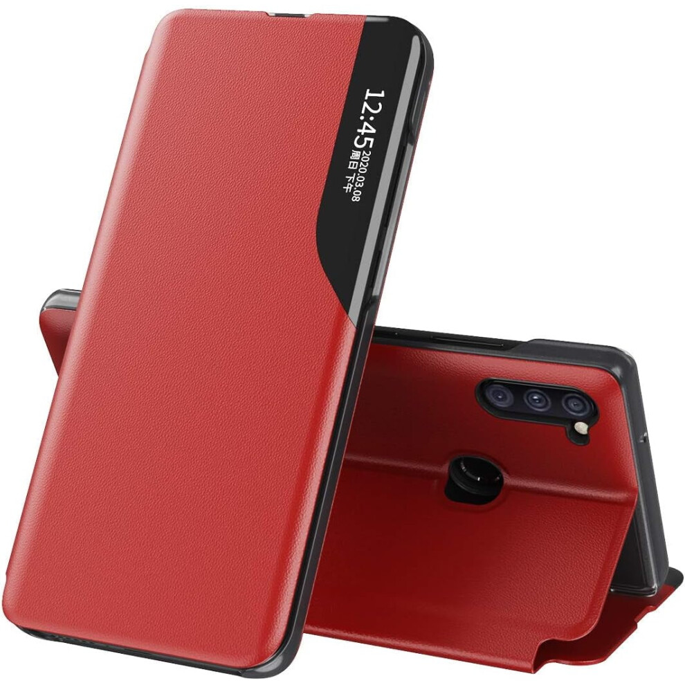 Clear View Leather Flip Case With Kickstand & Magnet For Samsung Galaxy A11 Â Shockproof, Protective, Red 9399596661568