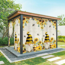 Cortinas externas com estampa de gnomos de mel, impermeáveis, com girassóis e abelhas, para pátio, varanda, gazebo e pérgola – 1 painel, 137 x