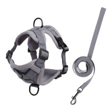 Escape-Proof Cat Harness with Leash, Plaid Padded Vest, Step-in Design, Soft Breathable for Small/Medium Dogs & Cats (Gray)