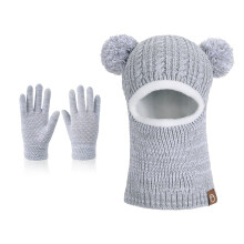 AWZXDE Winter Kids Soft Lined Hat And Scarf One Piece Winter Hat Thermal Knit Ear Warmer For Boys Girls Toddler Light Gray