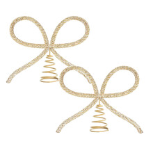 2PC Silver Metal Rhinestone Bow Tree Topper – 8" Xmas Decoration for Indoor/Outdoor, Compatible with Standard Tree Tops