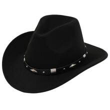 AWZXDE Elegancki unisexowy kapelusz kowbojski w stylu western z metalem na koncerty, imprezy plenerowe i stylowy dodatek na imprezę w kolorze czarnym