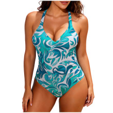 One Piece Swimsuit for Women Color Block Print Modest