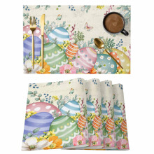 Jogo de 4 jogos americanos com estampa de ovos de Páscoa, ovos florais de primavera em fundo bege, antiderrapantes e laváveis, para uso interno e