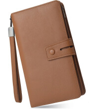 Women's Big Rfid Leather Wristlet Wallet Organizer Large Phone Checkbook Holder with Zipper Pocket (Brown)