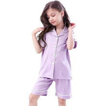 Mädchen-Zweiteiler-Set: Bequeme Hauskleidung, Kurzarm-Shorts-Set, Hemd mit Knopfleiste und Kragen, stylisches Outfit