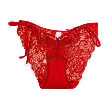 Bright Red Women's Underwear Cutout Sexy Mesh Underwear Low-Waisted No Trace Breathable Celebrate Wind Briefs Women Red, L