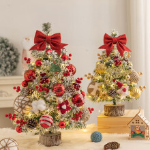 Mini sapin de Noël avec lumières LED, petit sapin artificiel pré-illuminé et enneigé, orné de boules de Noël, idéal pour décorer une table