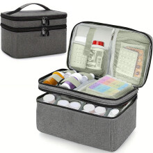 Medication Storage Bag Organizer – Double Layer Portable First Aid Kit Case, Moisture & Heat Resistant, Multiple Mesh Pockets, Carry Handle,