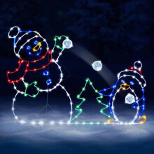 Animated Penguin Christmas Light String Ornament, Snowball Fight Scene, LED Night Light for Indoor/Outdoor Decor – Compatible with Standard Outlets