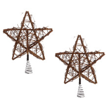 6Pcs Brown Wood Star Xmas Tree Topper Rustic Tree Decor for Christmas