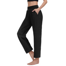 Damen-Yogahose mit Taschen, einfarbig, mittelhoch geschnitten, weites Bein, Trainingshose für Sport und Freizeit