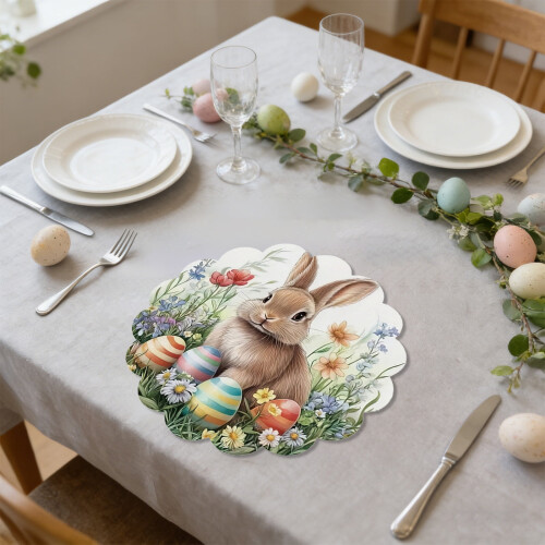 Easter Bunny Placemat Waterproof Linen White 1 pcs