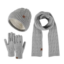 AWZXDE Unisex Winter Knit Hat, Scarf & Gloves Set – Thickened Warm Cold Weather Outdoor Set for Men/Women, Grey – Compatible with AWZXDE