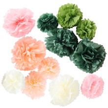 Conjunto de 12 flores grandes de papel crepom em cores sortidas para decoração de festas e casamentos.