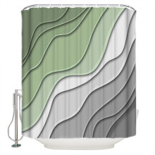 Saliegroen en grijs ombre geometrisch douchegordijn (91 x 183 cm), waterdicht, wasbaar, inclusief 12 haken