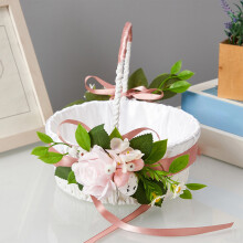 Cesto di Pasqua in tessuto bianco con nastro e fiori, centrotavola decorativo, cestini decorati con fiori, decorazioni primaverili per matrimoni,