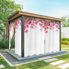 Cortinas externas com estampa floral de primavera, impermeáveis, com flores rosa e folhas verdes, com ilhós, 137 x 274 cm, para pátio, varanda,