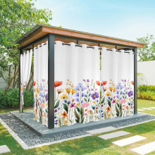 Cortinas rústicas com estampa de flores silvestres para áreas externas, impermeáveis, com ilhós e estampa floral em aquarela, ideais para pátio,