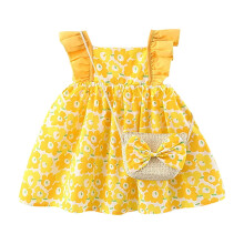 UFOUND Toddler Dress Floral Princess Beach Vacation With Bag Ruffles Summer Dress Set Girls Sleeveless Bowknot Dresses Sundress Sweet Dailywear