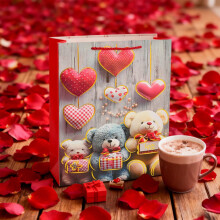 Bolsa de regalo roja para el Día de San Valentín, 1 unidad de papel de regalo con diseño romántico de corazón (18 x 24 cm), resistente,