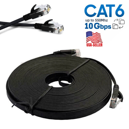 RJ45 CAT6 10FT 16FT 33FT Wire LAN Ethernet Network Patch Cable Cord Flat 550mhz