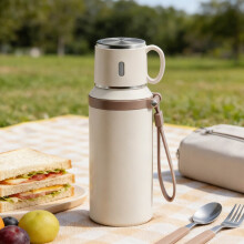 Isolierte Edelstahl-Vakuumflasche mit Deckel, tragbare Thermoskanne für heiße und kalte Getränke, ideal für Reisen und Outdoor-Aktivitäten