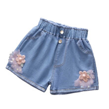 AWZXDE Girls Denim Shorts For Girls With Floral And Motif Casual Fashion Summer Shorts Comfortable Stretch Fit Light Pink,11-12 Years