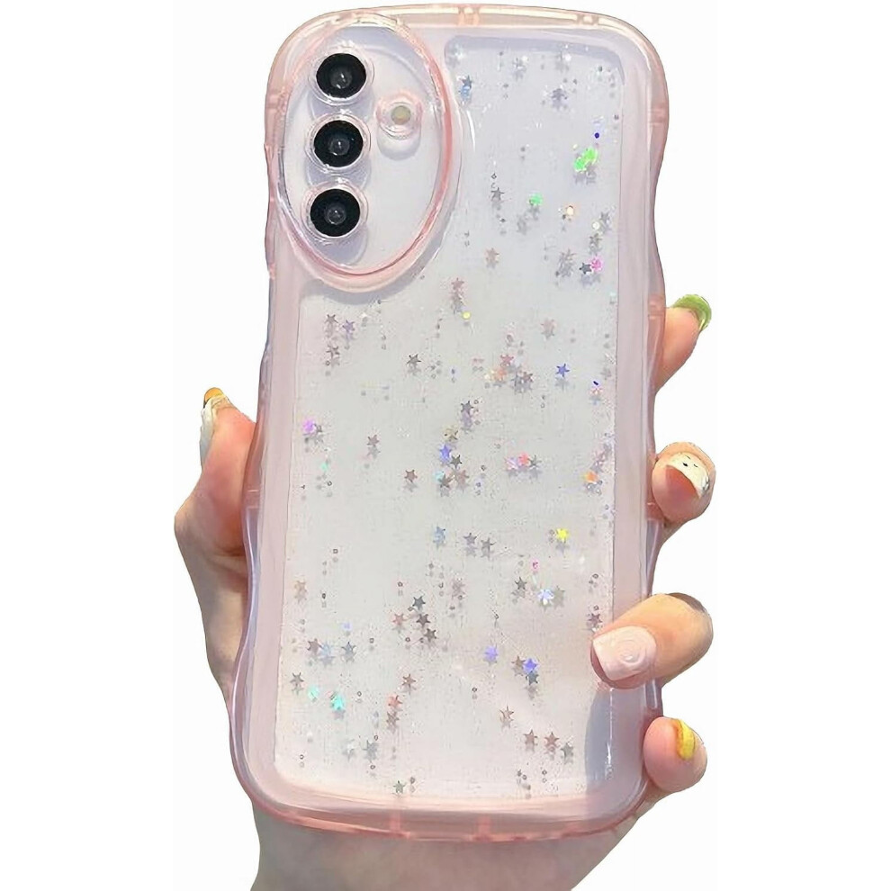 Compatible With Samsung Galaxy A54 5G Glitter Clear Case – Curly Wave Frame, Bling Shiny Soft Shockproof Bumper Cover Pink 9085618411494