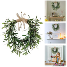 Corona artificial de olivo en forma de corazón de 20" con frutos verdes, para puerta principal, arco de boda, ventana, pared – Decoración de