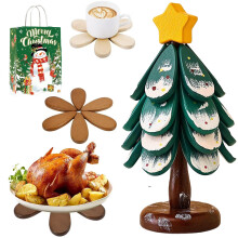Wooden Tree Trivets for Hot Dishes, Christmas Tree Shape Trivet Set of 4 for Hot Pot Pans, Wood Coasters for Bowls Teapots Drinks Plates
