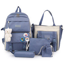 Water-Resistant Kawaii Backpack Cute Nylon Backpack for Girls with Bear Pendant and Decorative Pin Adjustable Shoulder Strap Lightweight School Bag
