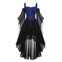 Naisten renessanssimekko Halloween Cold Shoulder Butterfly Sleeve Corsette Midi -mekot Cosplay High-Low Gothic -mekko