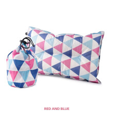 (Red And Blue And White Print) Ultralight Inflatable Pillow Automatic Inflatable Backpacking Pillow with Storage Bag for Camping Hiking Backpacking
