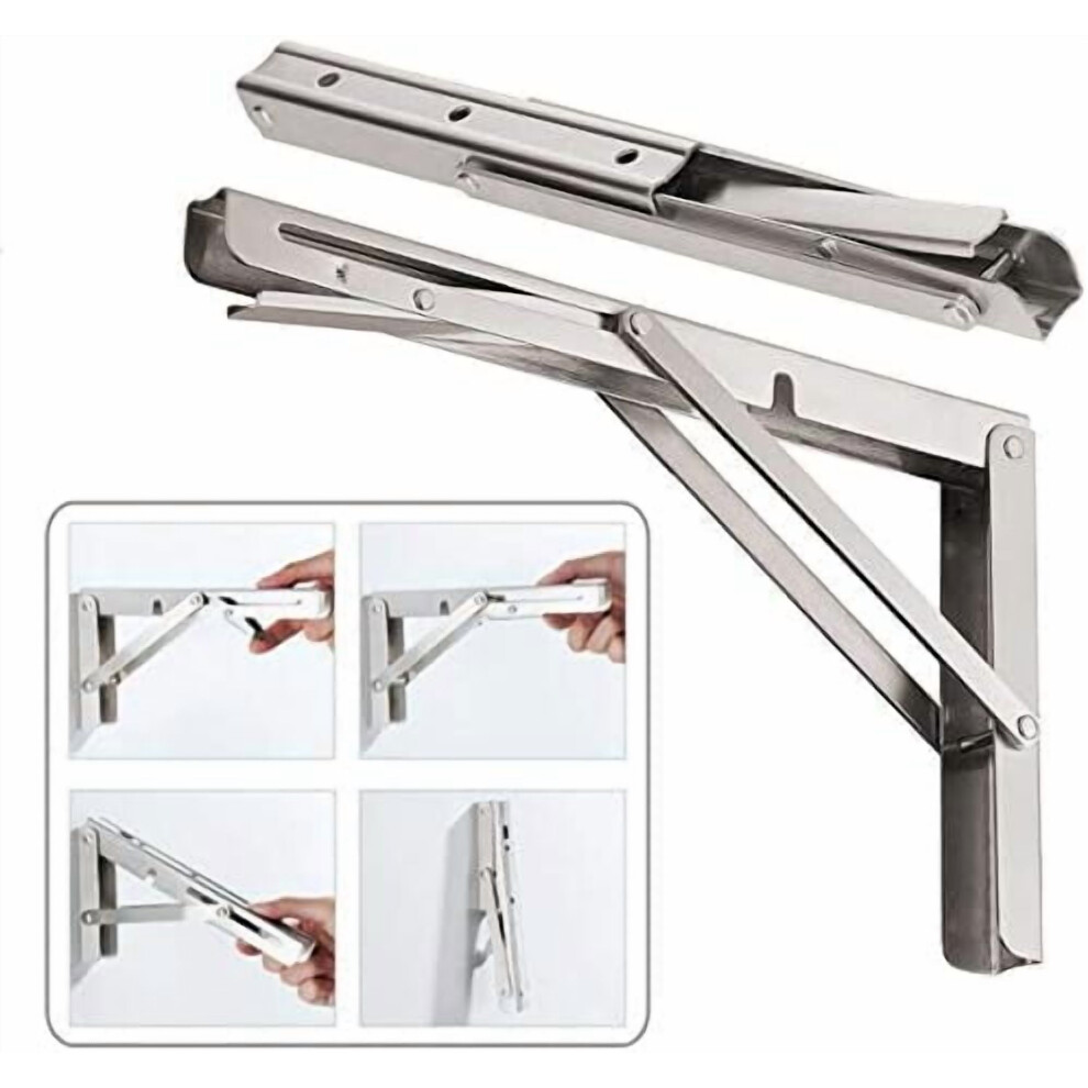 Clt 16" Folding Shelf Brackets, 440 Lb Max Load, Heavy-Duty Stainless Steel, Wall-Mounted, Space-Saving, Pack Of 2 9422877455119