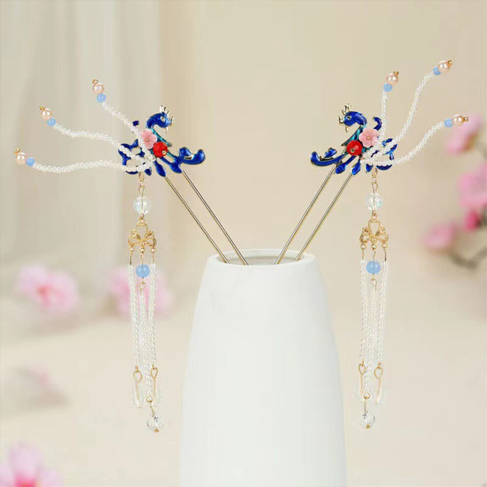 Bright-Home Chinese Hair Chopsticks Hair Accessory Set Flower Hair Stick Hanfu Long Tassel Hair Sticks For Friends Girlfriend Wife N