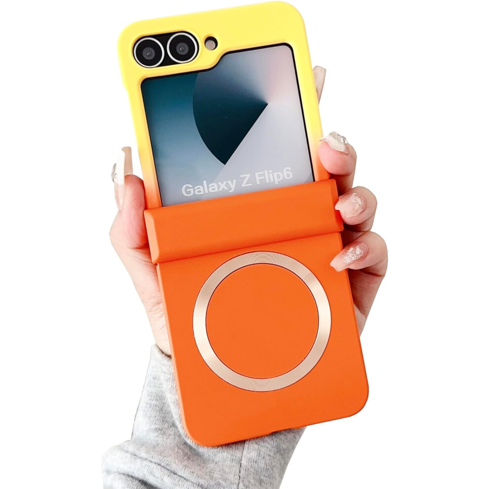 Magnetic Case For Samsung Galaxy Z Flip 5 Â Hinge Protection, Luxury Gradient Design, Magsafe Compatible, Anti-Scratch, Shockproof, Yellow & Orange Orange,Yellow 9085618411890