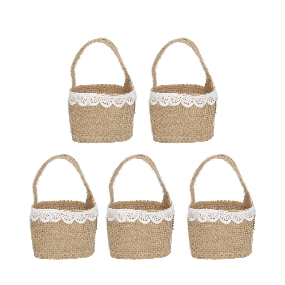 5pcs Burlap Wedding Flower Baskets Rustic Handheld Storage Basket