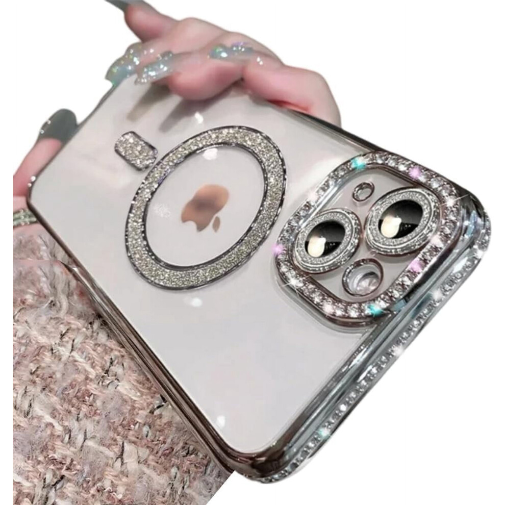 Iphone Case Glitter Diamond Electroplated 13 Magsafe Silver 9178400782534