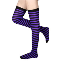 Halloween Colorful Striped Thigh High Long Socks Witch Sock for Women Girls Over the Knee Stockings Role Play Hosiery